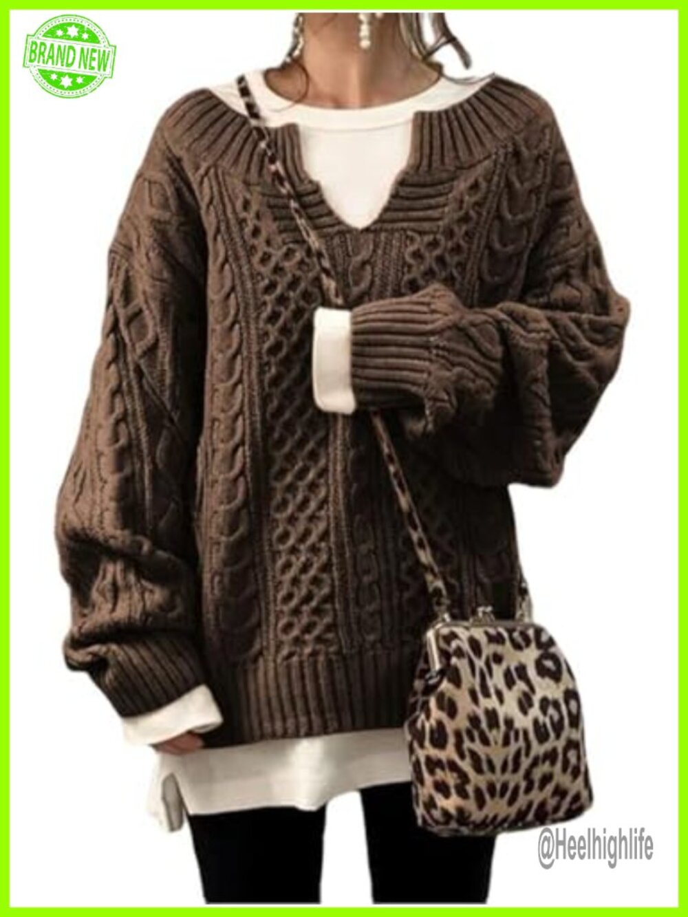 Women's Winter Chunky V Neck Long Sleeve Loose Cable Knit Sweater Pullover